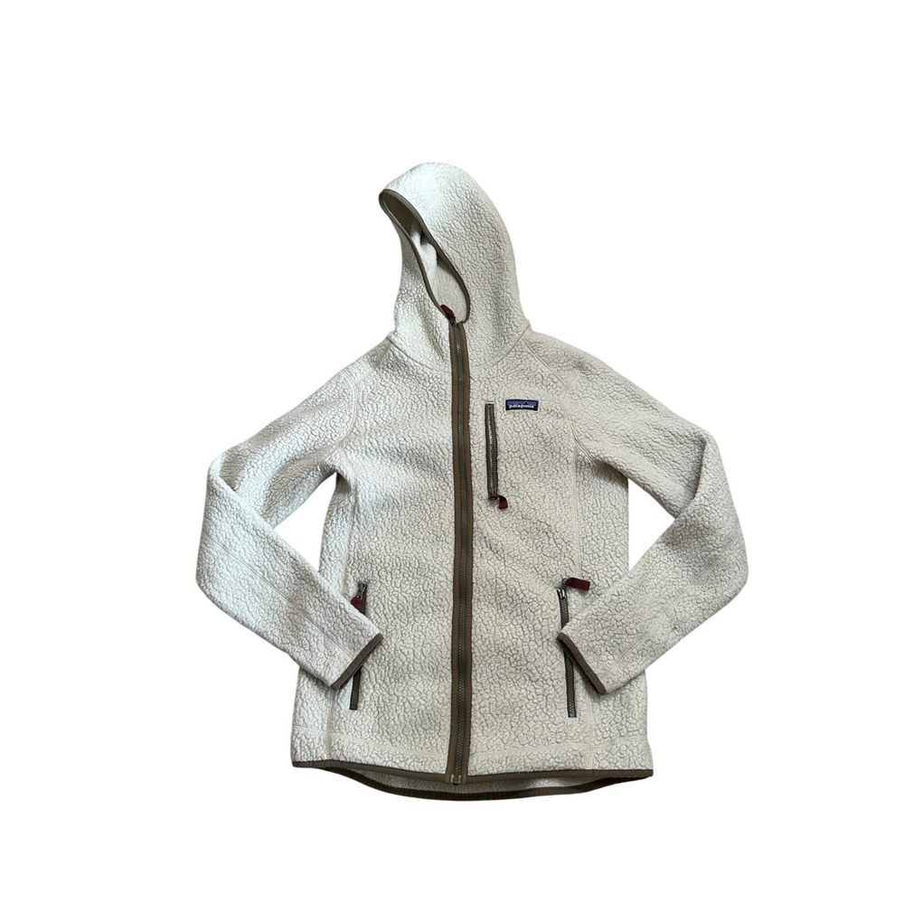 Patagonia Retro Pile Fleece Hoodie Cream Sherpa Full Zip Jacket 22805 Womens M